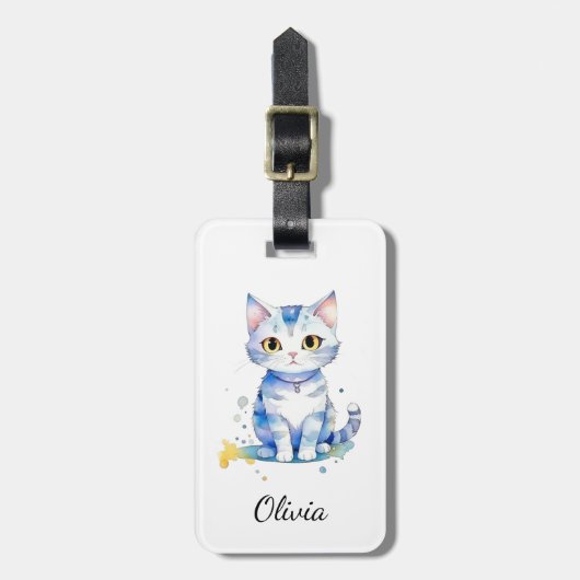 かわいい水彩猫(子猫)デザイン ラゲッジタグ (正面縦)