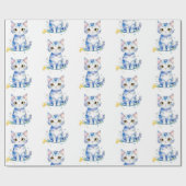 かわいい水彩猫(子猫)デザイン ラッピングペーパー (フラット)