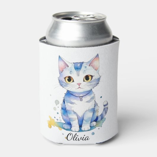 かわいい水彩猫（子猫）デザイン 缶クーラー (缶正面)