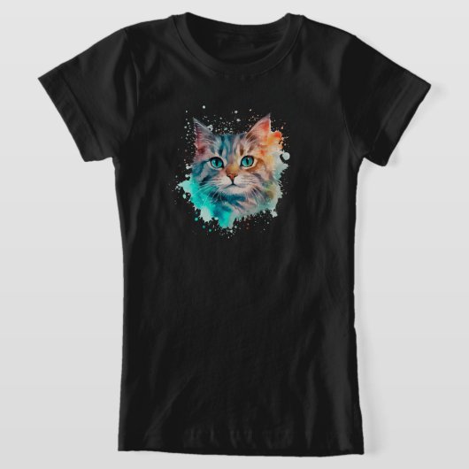 かわいい水彩猫 Tシャツ (レイダウン)
