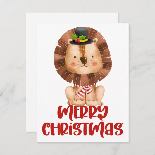 かわいい水彩獅子クリスマスカード シーズンカード (正面/裏面)