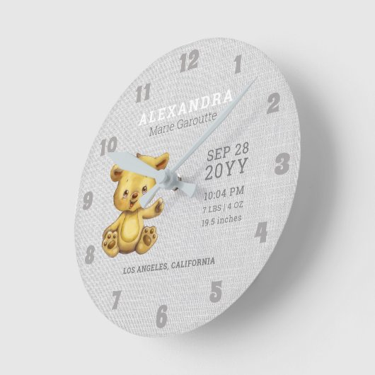かわいい水彩画くまのベビーの誕生Statsの子供部屋 ラウンド壁時計 (傾斜)