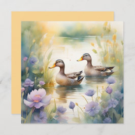 かわいい水彩画のあひるといの花の空白カード シーズンカード