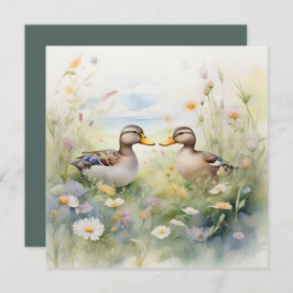 かわいい水彩画のあひるのくちばしとくちばしブランク カード