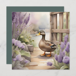 かわいい水彩画のあひる＆ラベンダー空白カード カード