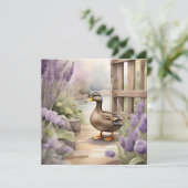 かわいい水彩画のあひる&ラベンダー 無地のカード カード (スタンド正面)