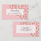 かわいい水彩画のさくらんぼの黒の水玉模様パターン 名刺 (正面/裏面)