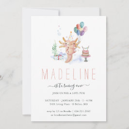 かわいい水彩画のアクソロトル 誕生日パーティー招待状 招待状