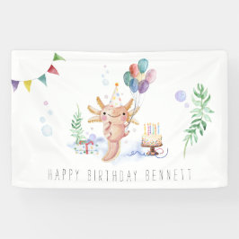 かわいい水彩画のウーパールーパー 誕生日パーティー ウェルカム 横断幕