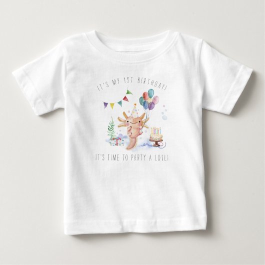 かわいい水彩画のウーパールーパー 誕生日パーティー ベビーTシャツ (正面)
