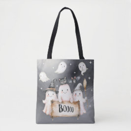 かわいい水彩画のオバケ BOO スプーキー フレンズ トートバッグ