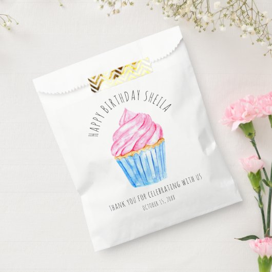 かわいい水彩画のカップケーキ ピンクのアイシング おいしそう フェイバーバッグ (封をした状態)