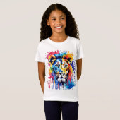かわいい水彩画のカラフルなライオン Tシャツ (正面フル)