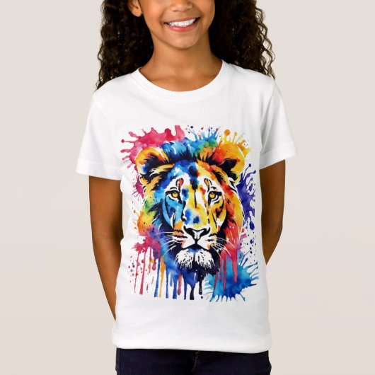 かわいい水彩画のカラフルなライオン Tシャツ (正面)