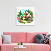 かわいい水彩画のクマと子熊 キャンバスプリント (インサイチュ (リビング))