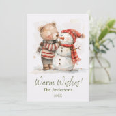 かわいい水彩画のクマと雪だるま | あたたかな願いを込めて シーズンカード (スタンド正面)