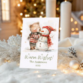 かわいい水彩画のクマと雪だるま | あたたかな願いを込めて シーズンカード