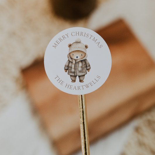 かわいい水彩画のクマのクリスマスギフト ラウンドシール