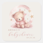 かわいい水彩画のクマの女の子のベビーシャワー スクエアシール (正面)