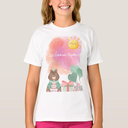 かわいい水彩画のクマの誕生日Tシャツ Tシャツ (正面)