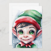 かわいい水彩画のクリスマスエルフ長い耳 シーズンカード (正面/裏面)