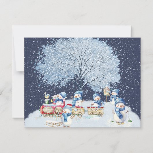 かわいい水彩画のクリスマススノーマン シーズンカード (正面)