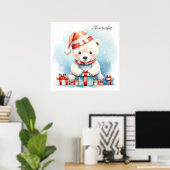かわいい水彩画のクリスマスポーラーベア ポスター (ホームオフィス)
