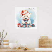 かわいい水彩画のクリスマスポーラーベア ポスター (キッチン)