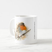 かわいい水彩画のコマドリの鳥のモノグラム コーヒーマグカップ (正面左)