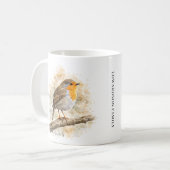 かわいい水彩画のコマドリの鳥のモノグラム コーヒーマグカップ (正面左)