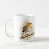 かわいい水彩画のコマドリの鳥のモノグラム コーヒーマグカップ (左)