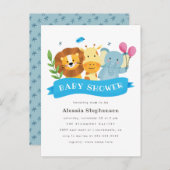 かわいい水彩画のサファリ動物の男の子のベビーシャワー インビテーションポストカード (正面/裏面)