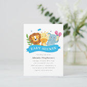 かわいい水彩画のサファリ動物の男の子のベビーシャワー インビテーションポストカード (スタンド正面)