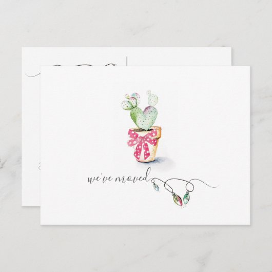 かわいい水彩画のサボテンの移動発表 シーズンポストカード (正面/裏面)