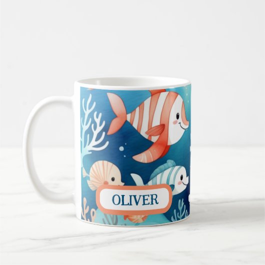 かわいい水彩画のサンゴの魚のオーダーメイド コーヒーマグカップ (左)