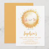 かわいい水彩画のサンシャインガール 1歳の誕生日 招待状 (正面/裏面)