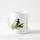 かわいい水彩画のシジュウカラのイニシャル入り コーヒーマグカップ (正面左)