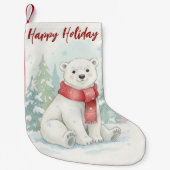 かわいい水彩画のシロクマの冬 スモールクリスマスストッキング (正面)