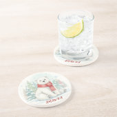 かわいい水彩画のシロクマ 冬 コースター (側面)