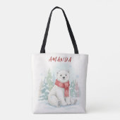 かわいい水彩画のシロクマ 冬 トートバッグ (裏面)