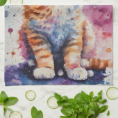 かわいい水彩画のジンジャー子猫 キッチンタオル (折り畳み)