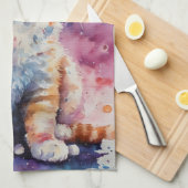 かわいい水彩画のジンジャー子猫 キッチンタオル (四つ折り)