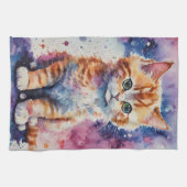かわいい水彩画のジンジャー子猫 キッチンタオル (横)
