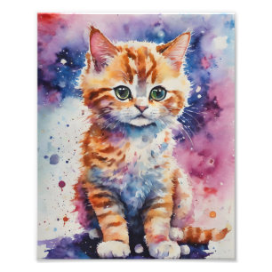 かわいい水彩画のジンジャー子猫 フォトプリント