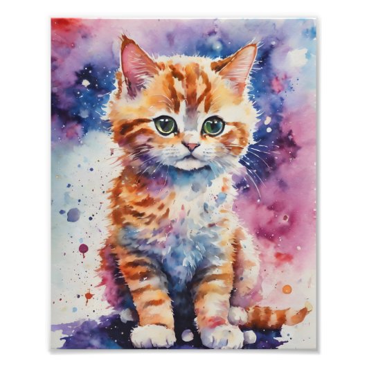 かわいい水彩画のジンジャー子猫 フォトプリント            (正面)
