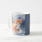 かわいい水彩画のジンジャー子猫 雪 クリスマス コーヒーマグカップ (正面左)