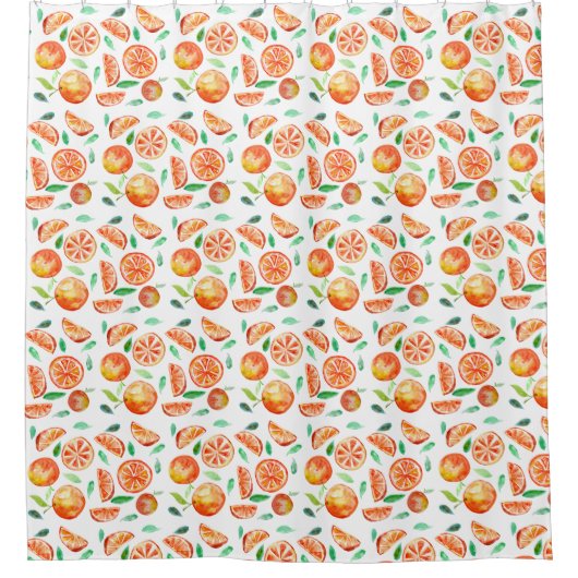 かわいい水彩画のスイートシトラスオレンジの果物 シャワーカーテン (正面)