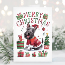 かわいい水彩画のスコティッシュ・テリア クリスマスカード