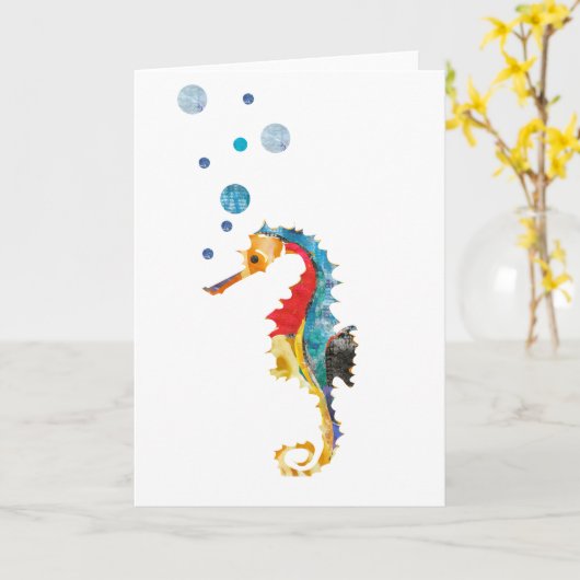 かわいい水彩画のタツノオトシゴのタツノオトシゴの海動物 カード (黄色い花)