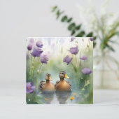 かわいい水彩画のダックと野の花の空白カード カード (スタンド正面)
